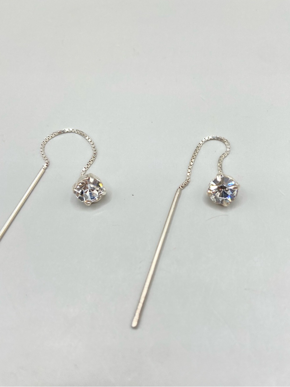 Silver Rhinestone Ear Threader Earrings - Picture 4 of 5